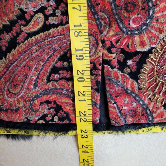 NWT Ario Beaded Pencil Skirt Red Gold Paisley Velvet Womens L Boho Maximalist - Picture 6 of 11